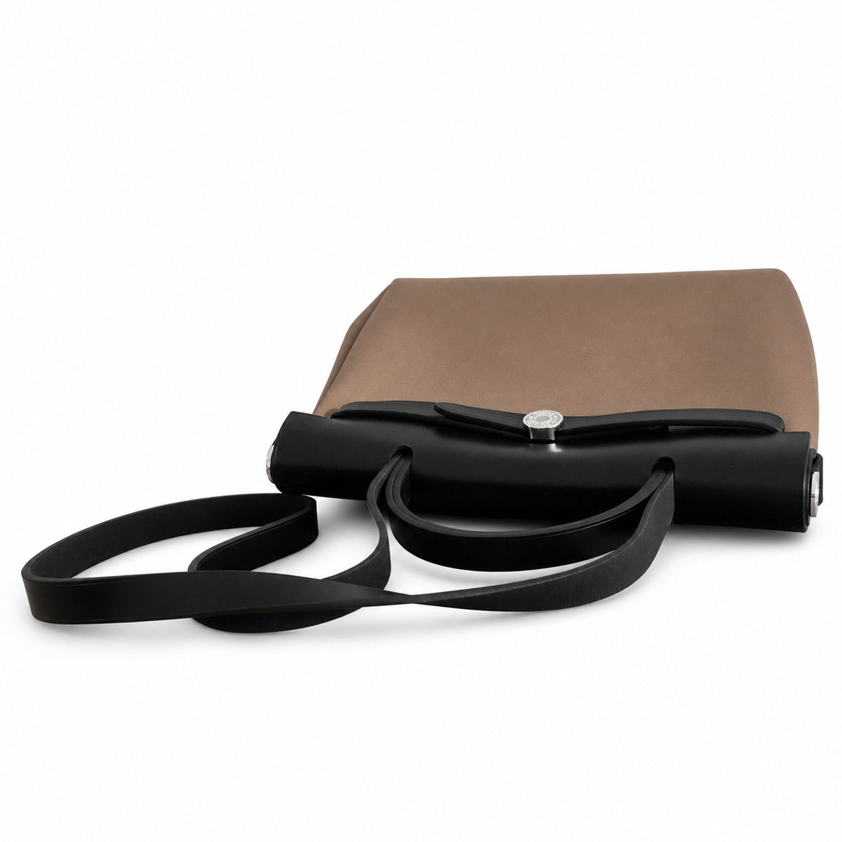 Refined Canvas Body with Leather Details: Herbag 31cm Saddle-Inspired Canvas Body with Leather Handle and Shoulder Strap