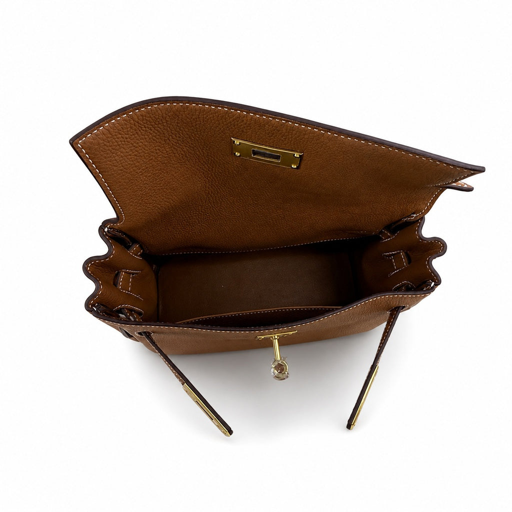 Kelly Messenger messenger bag for men and women, native Gold Buckle, imported leather, all-steel hand-waxed thread, the best value for money on the — Streamlined Top-Handle Handbag