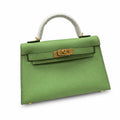 second generation Kelly 19cm imported Epsom Leather avocado green Gold and Silver Buckle wax thread — Streamlined Mini Handbag