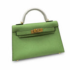 second generation Kelly 19cm imported Epsom Leather avocado green Gold and Silver Buckle wax thread — Streamlined Mini Handbag