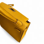 handmade Mini Kelly II 19cm imported Epsom Leather amber yellow Gold Buckle — Distinctive Petite Bag