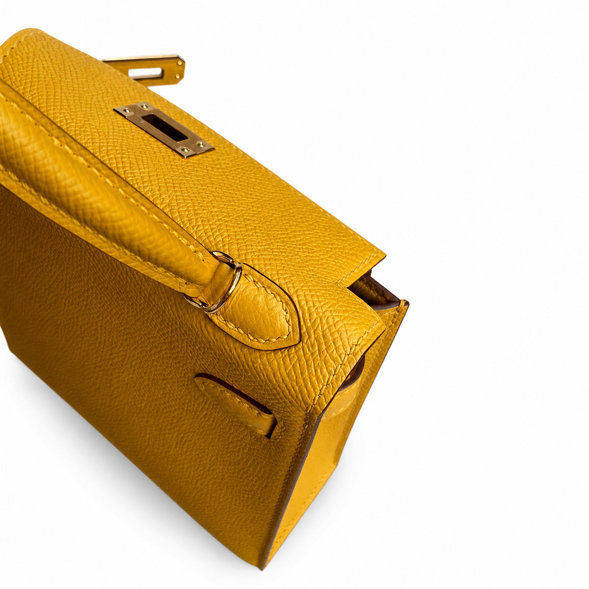 handmade Mini Kelly II 19cm imported Epsom Leather amber yellow Gold Buckle — Distinctive Petite Bag