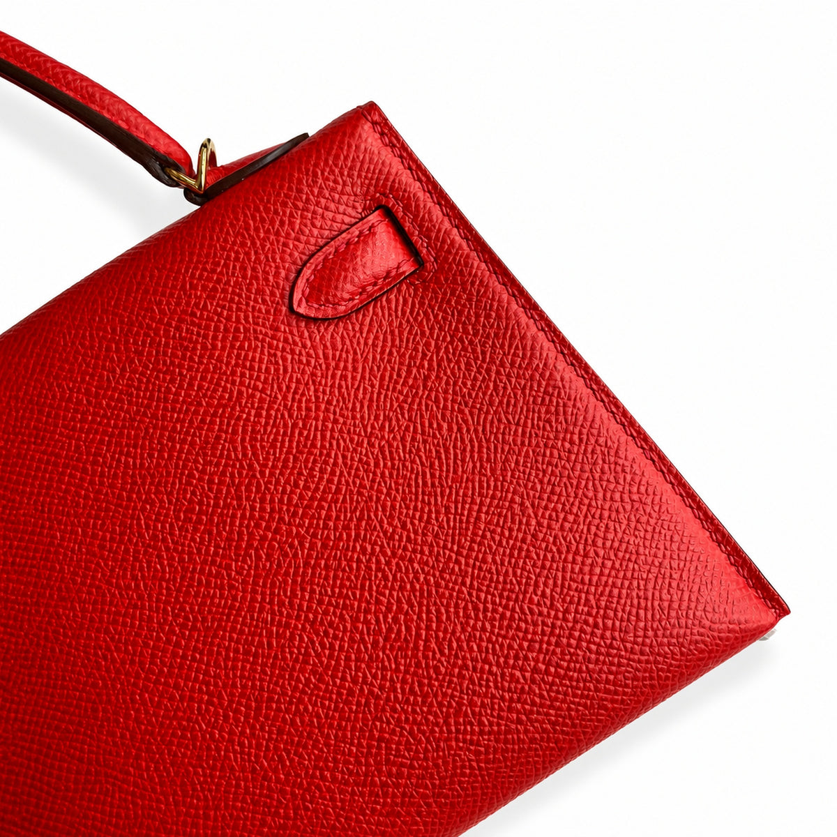 handmade Mini Kelly II 19cm imported Epsom Leather heart Red Gold Buckle — Polished Compact Handbag