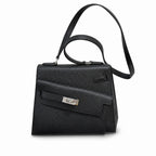 Kelly Double-Sided Epsom Leather in Black with Silver Buckle — Elegant Structured Carry Style
