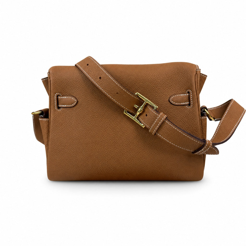 Kelly Messenger messenger bag for men and women, native Gold Buckle, imported leather, all-steel hand-waxed thread, the best value for money on the — Streamlined Top-Handle Handbag