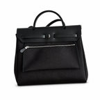 Classic Canvas-and-Leather Shoulder Carry: Herbag 31cm Saddle-Inspired Canvas Body with Leather Handle and Shoulder Strap