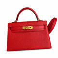 handmade Mini Kelly II 19cm imported Epsom Leather heart Red Gold Buckle — Polished Compact Handbag