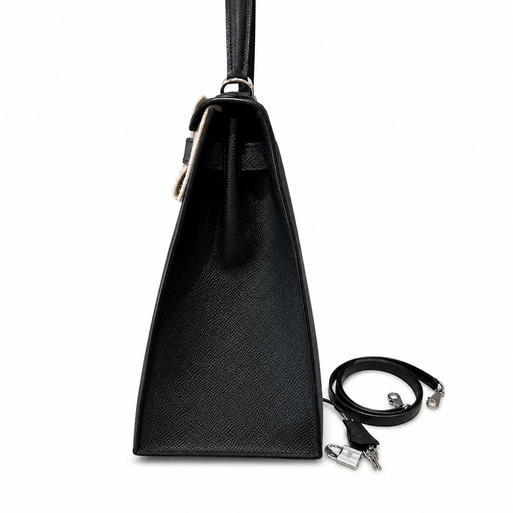 Kelly 32cm in Black Epsom Leather with Silver Buckle Handmade — Timeless Top-Handle Design