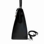 Kelly 32cm in Black Epsom Leather with Silver Buckle Handmade — Timeless Top-Handle Design