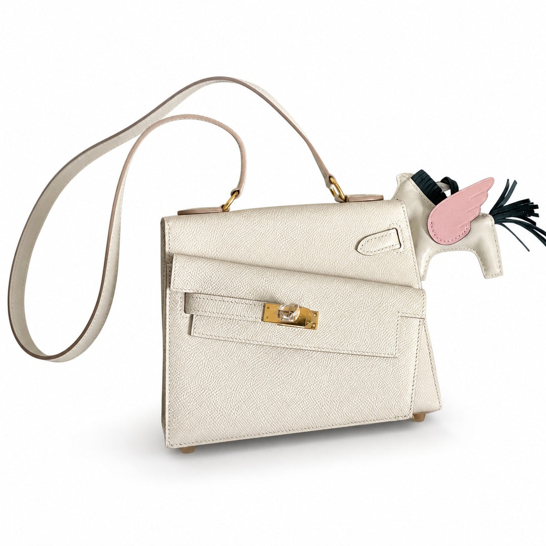 Kelly Double-Sided Epsom Leather in Milkshake White with Gold Buckle — Refined Reversible Carry Design