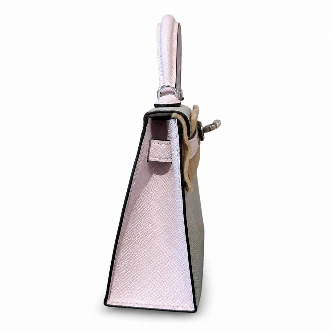 Mini Kelly II 19cm in Blue glacier & Mauve Pale Epsom Leather with Silver Buckle — Streamlined Mini Handbag
