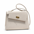 Kelly II SELLIER double-sided Kelly 20cm 10 Milkshake White Epsom Leather Gold Buckle — Elegant Structured Carry Style