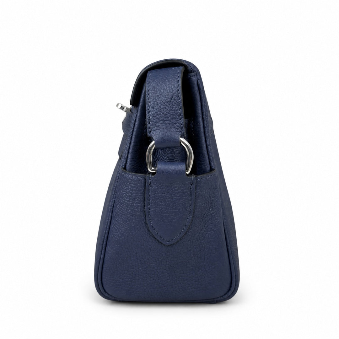 Kelly Messenger messenger bag for men and women, sapphire blue Silver Buckle, imported leather, all-steel hand-waxed thread, the best value for — Structured Top-Handle Handbag