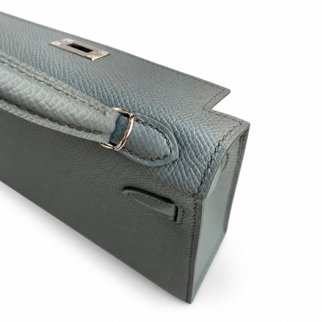 handmade Mini Kelly II 19cm imported Epsom Leather almond green Silver Buckle — Streamlined Mini Handbag