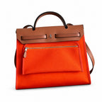 Refined Leather-Trimmed Shoulder Bag: Herbag 31cm Saddle-Inspired Canvas Body with Leather Handle and Shoulder Strap