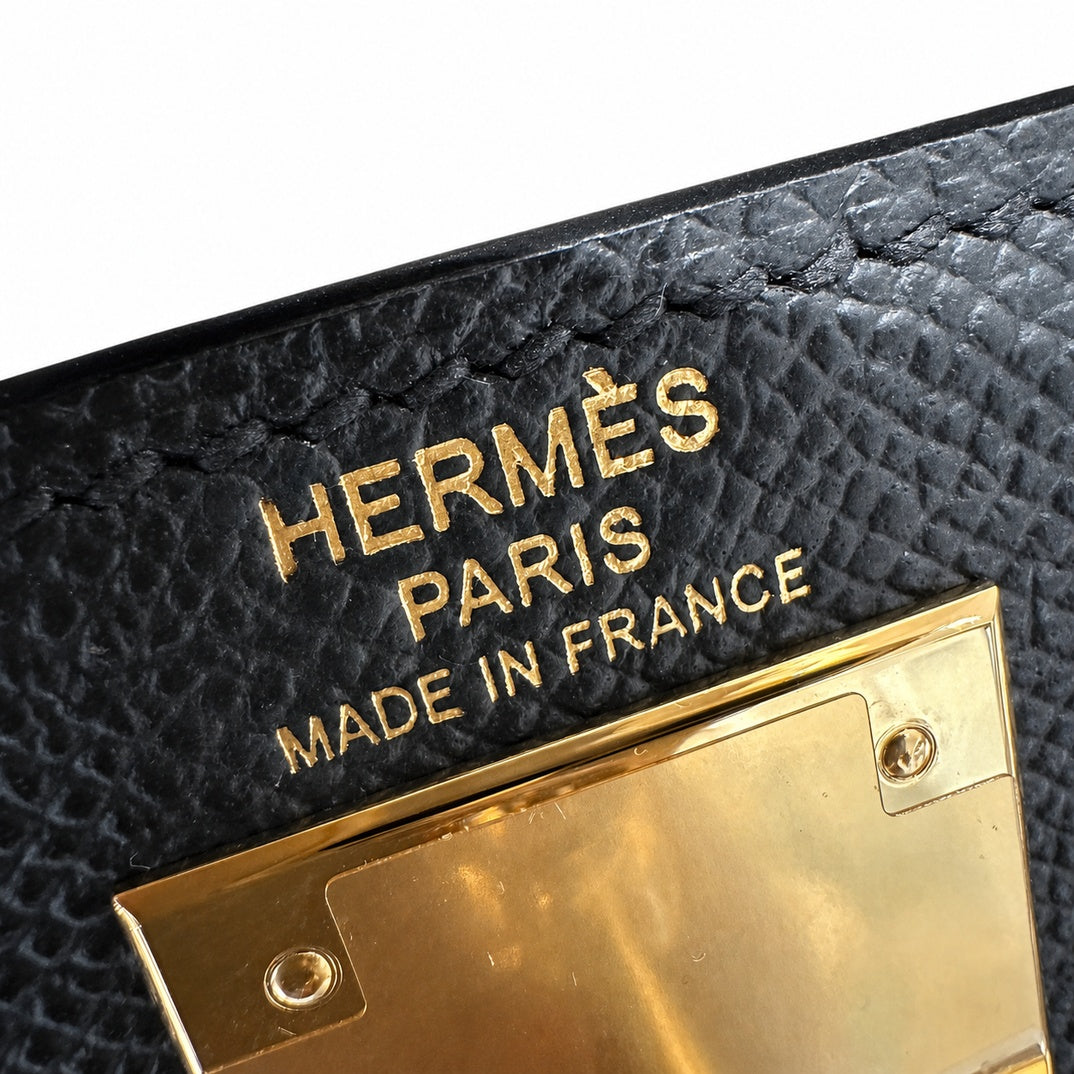 Kelly 32cm in Black Epsom Leather with Gold Buckle Handmade — Distinctive Hand-Carry Bag