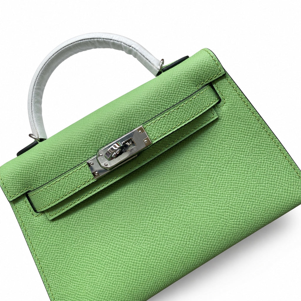 Streamlined Mini Handbag: second generation Kelly 19cm imported Epsom Leather avocado green Gold and Silver Buckle wax thread