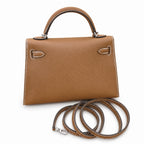 handmade Second generation Kelly 19cm imported Epsom Leather earthy yellow Gold and Silver Buckle — Sophisticated Small-Scale Bag