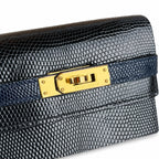 Kelly 20cm in blue lizard Leather Handmade — Structured Top-Handle Handbag