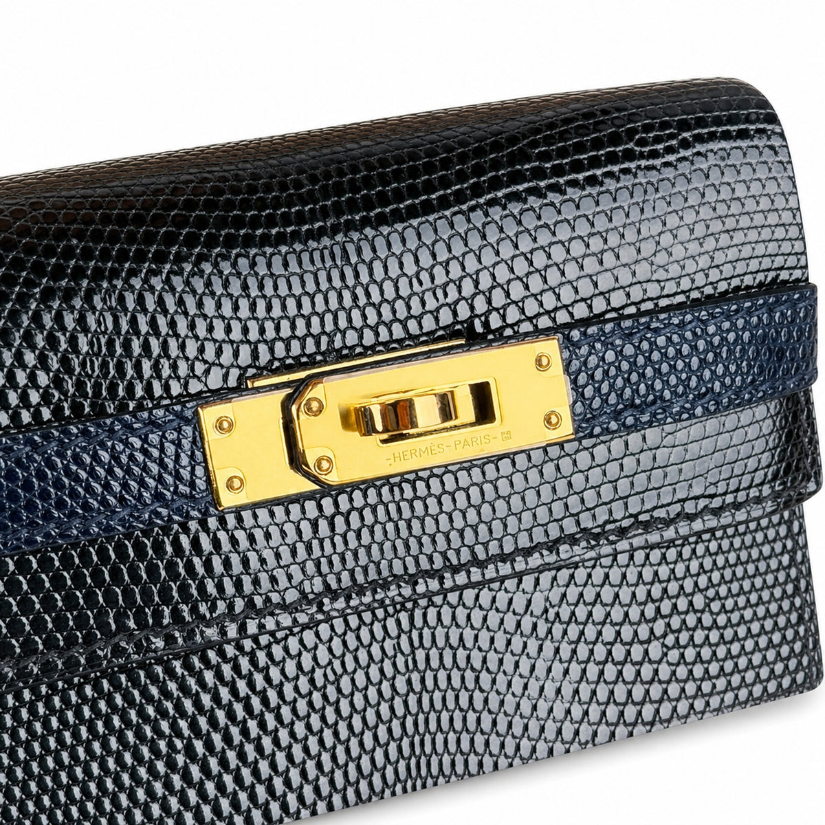 Kelly 20cm in blue lizard Leather Handmade — Structured Top-Handle Handbag