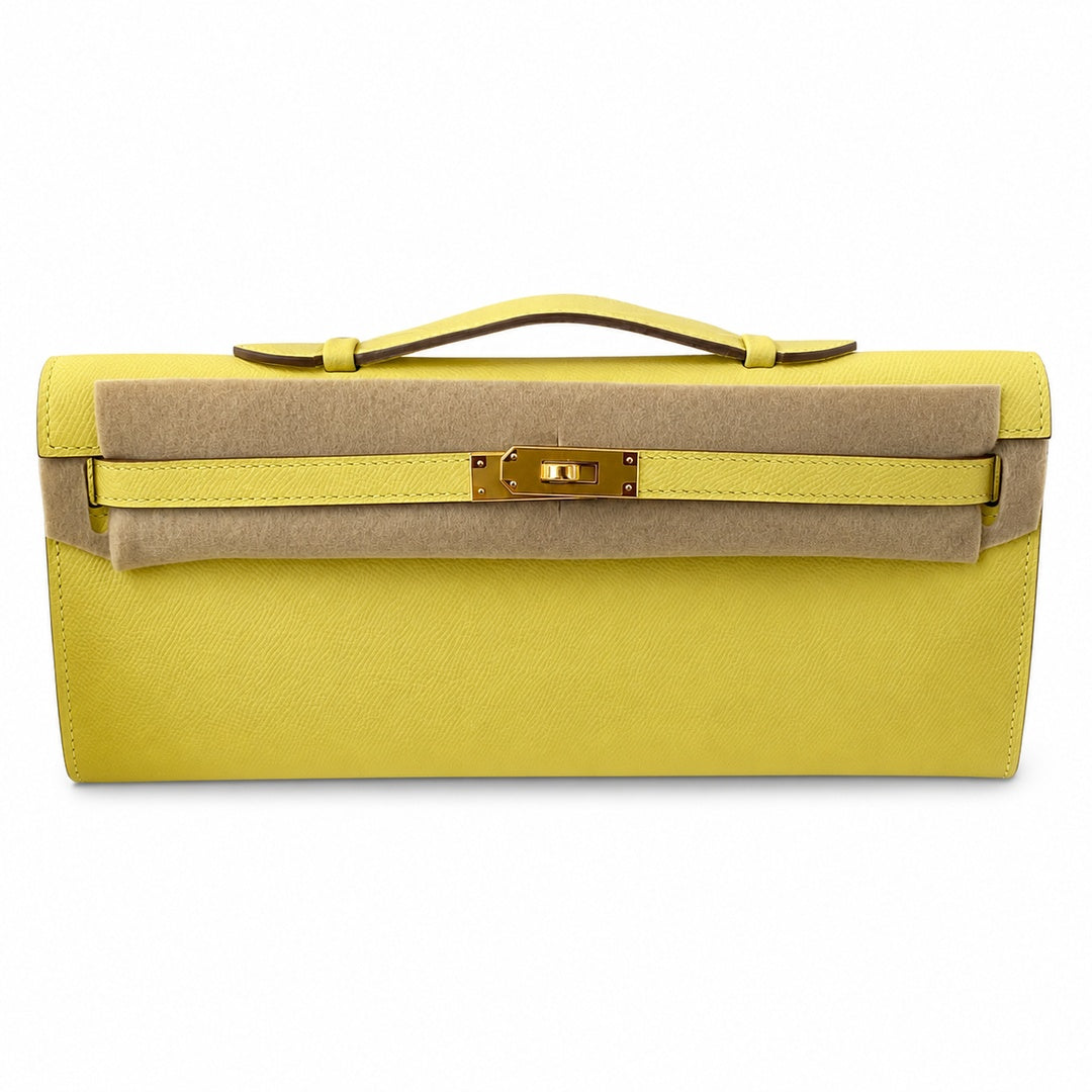 Kelly cut 31 clutch Epsom chick yellow Gold Buckle — Streamlined Evening Bag
