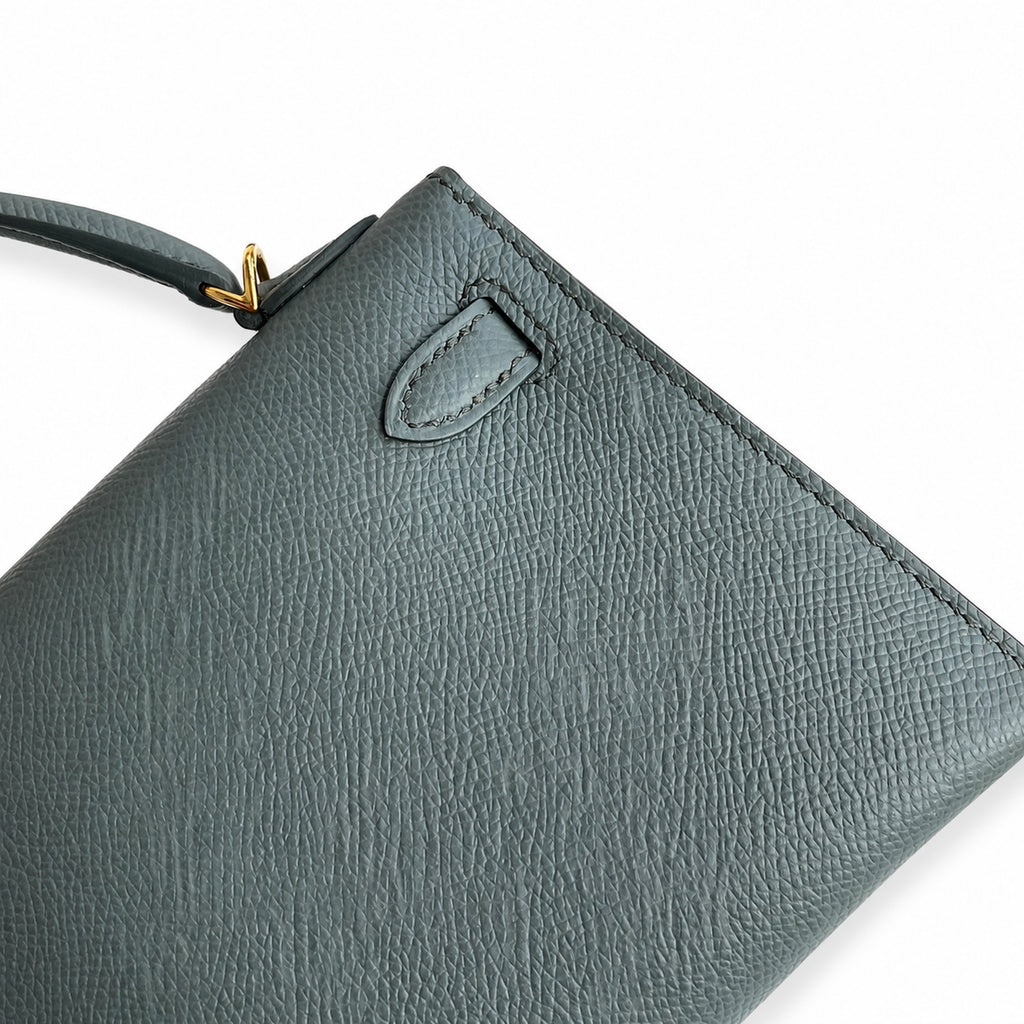handmade Mini Kelly II 19cm imported Epsom Leather almond green Gold Buckle — Elegant Compact Carry Style