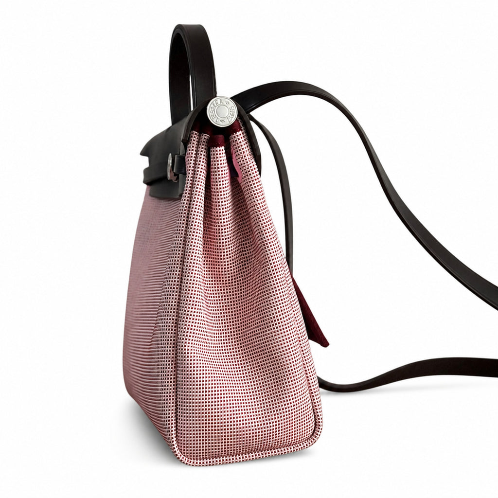 Elegant Canvas-and-Leather Hand-Carry Bag: Herbag 31cm Saddle-Inspired Canvas Body with Leather Handle and Shoulder Strap