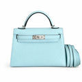 Polished Compact Handbag: Kelly mini 2nd generation collection 19cm Epsom palm print leather Silver Buckle series