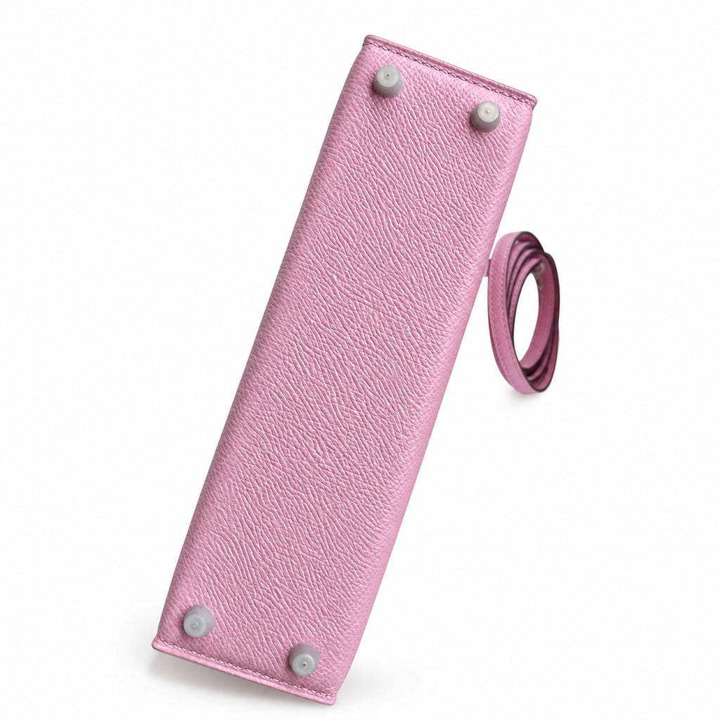 handmade Mini Kelly II 19cm imported Epsom Leather, malva purple, Silver Buckle — Sophisticated Small-Scale Bag