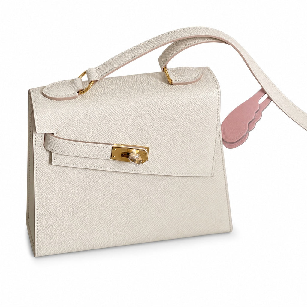 Kelly Double-Sided Epsom Leather in Milkshake White with Gold Buckle — Refined Reversible Carry Design