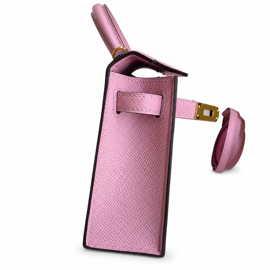 handmade Mini Kelly II 19cm imported Epsom Leather, malva purple, Gold Buckle — Polished Compact Handbag