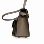 Kelly Double-Sided Epsom Leather in Elephant Gray with Silver Buckle — Polished Two-Sided Top-Handle Bag