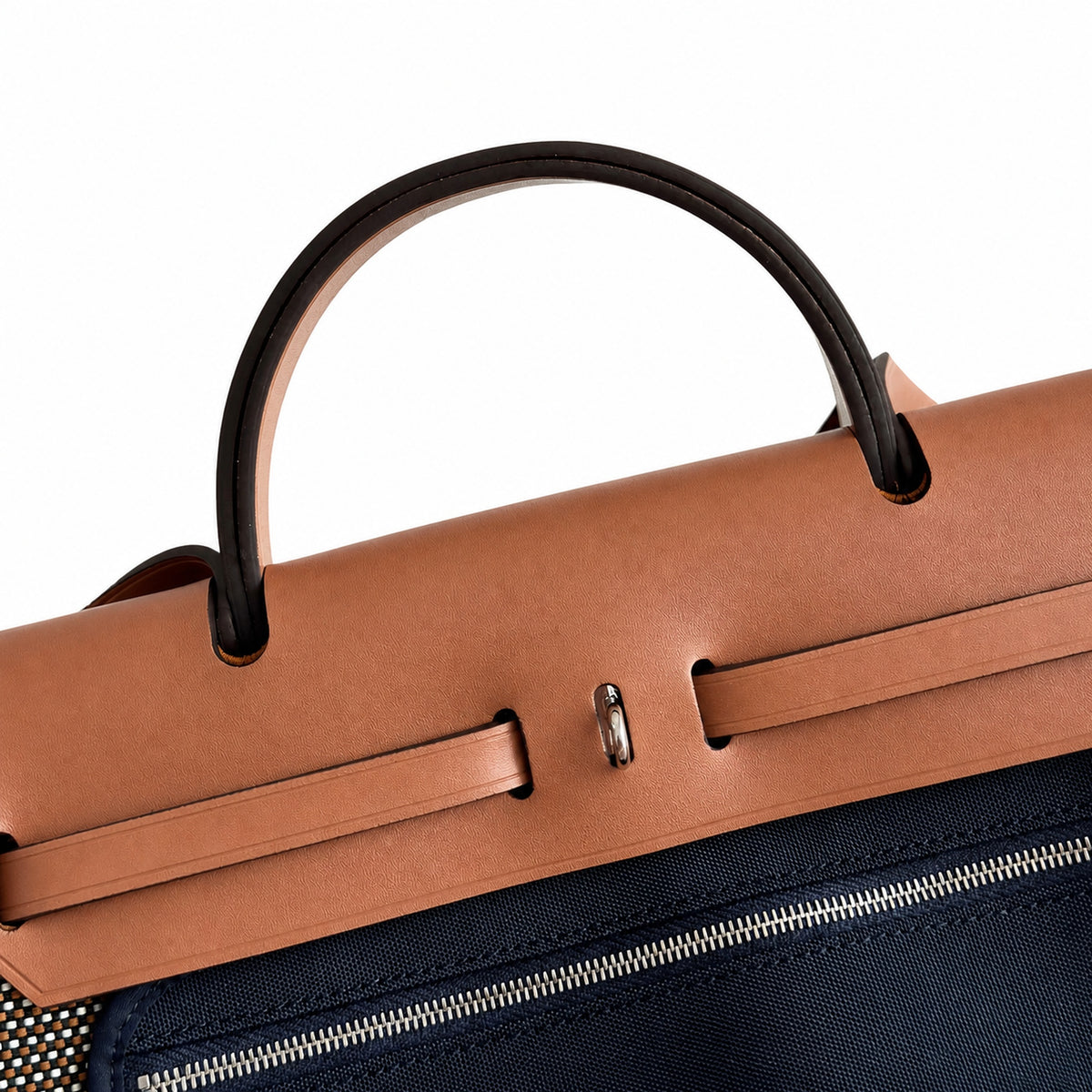 Distinctive Saddle-Inspired Handbag: Herbag 31cm Saddle-Inspired Canvas Body with Leather Handle and Shoulder Strap