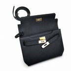 Streamlined Clutch Bag: Kelly Depeches 25cm Epsom Leather 89 Black Gold Buckle