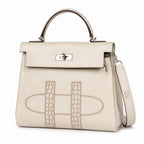 Kelly Graffiti 25cm in Nata Epsom Leather with Silver Buckle Handmade — Distinctive Hand-Carry Bag