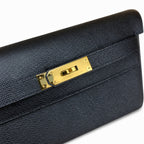 Streamlined Clutch Bag: Kelly Depeches 25cm Epsom Leather 89 Black Gold Buckle