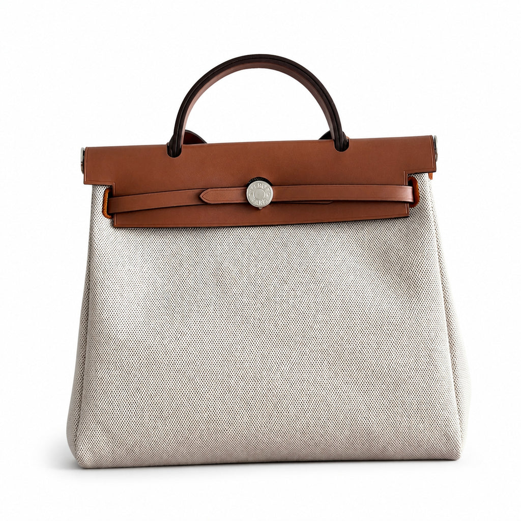 Herbag 31cm Saddle-Inspired Canvas Body with Leather Handle and Shoulder Strap — Distinctive Saddle-Inspired Handbag