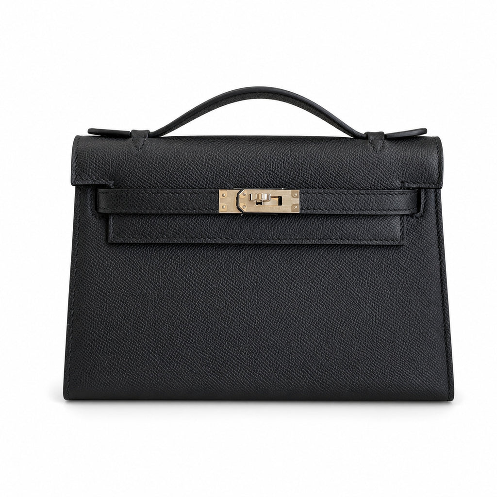 Kelly 22cm in Black Epsom Leather with Silver Buckle Handmade — Sophisticated Carry Design