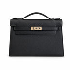 Kelly 22cm in Black Epsom Leather with Silver Buckle Handmade — Sophisticated Carry Design