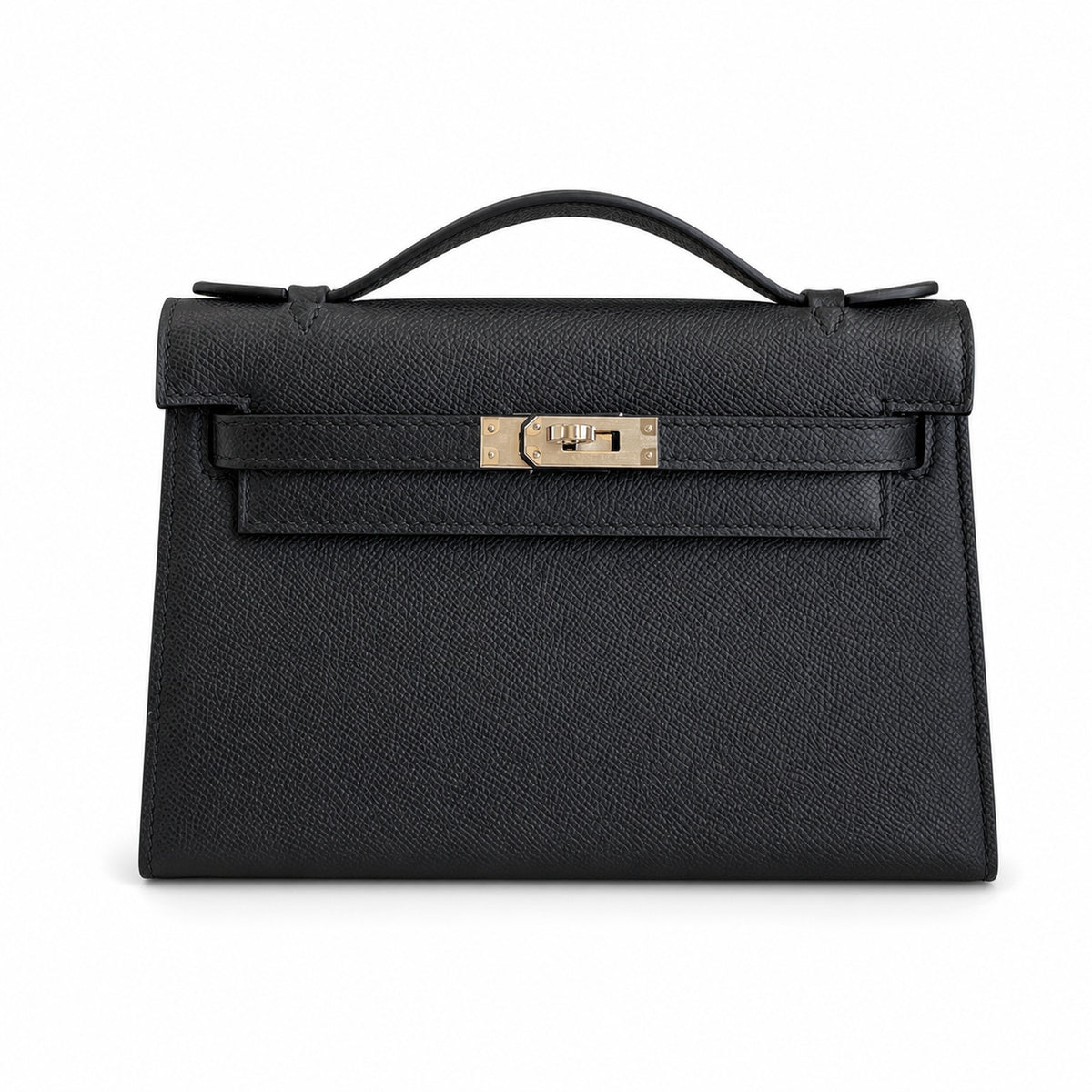 Kelly 22cm in Black Epsom Leather with Silver Buckle Handmade — Sophisticated Carry Design