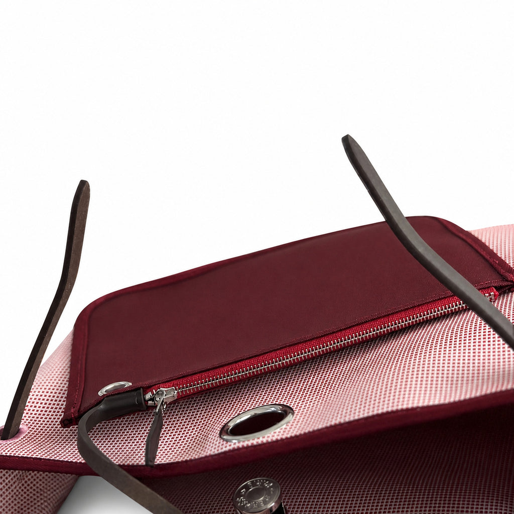 Elegant Canvas-and-Leather Hand-Carry Bag: Herbag 31cm Saddle-Inspired Canvas Body with Leather Handle and Shoulder Strap