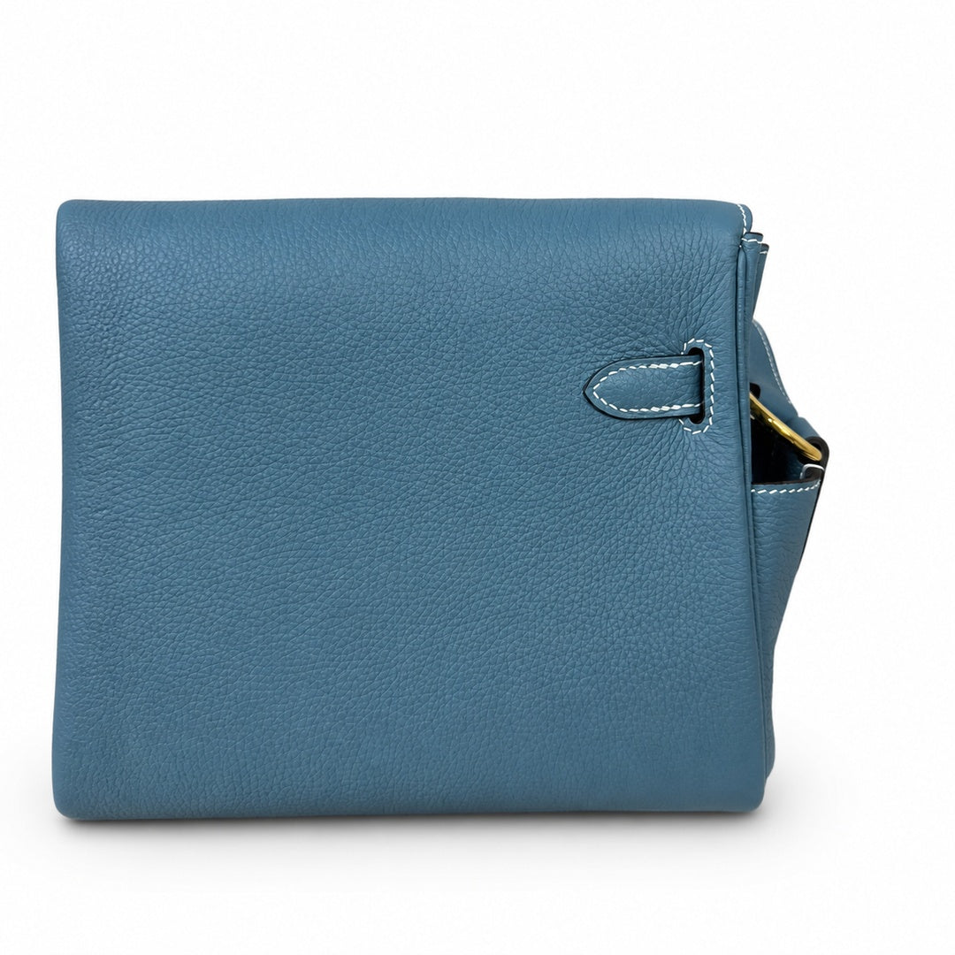 Kelly Messenger messenger bag for men and women, denim orchid buckle, imported leather, all-steel hand-waxed thread, the highest cost-effectiveness — Streamlined Top-Handle Handbag