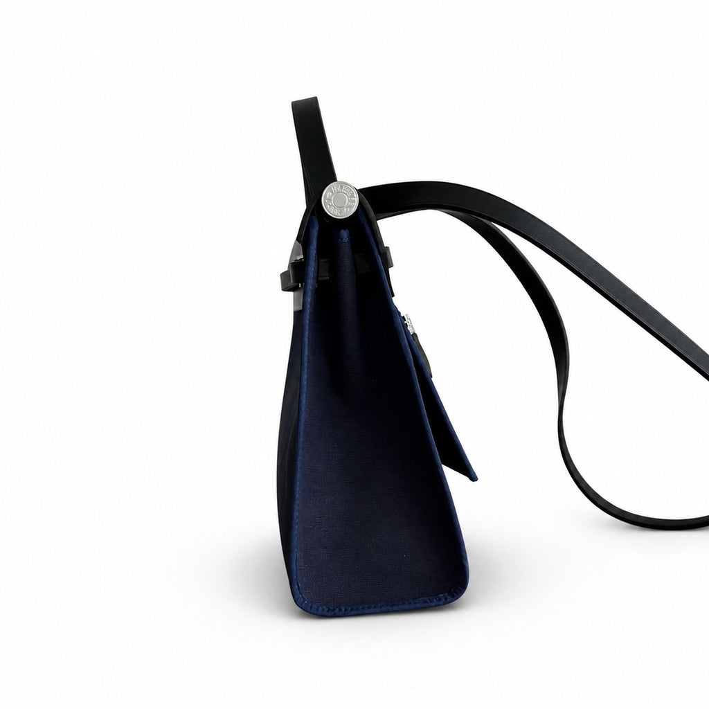 Canvas-and-Leather Top-Handle Style: Herbag 31cm Saddle-Inspired Canvas Body with Leather Handle and Shoulder Strap