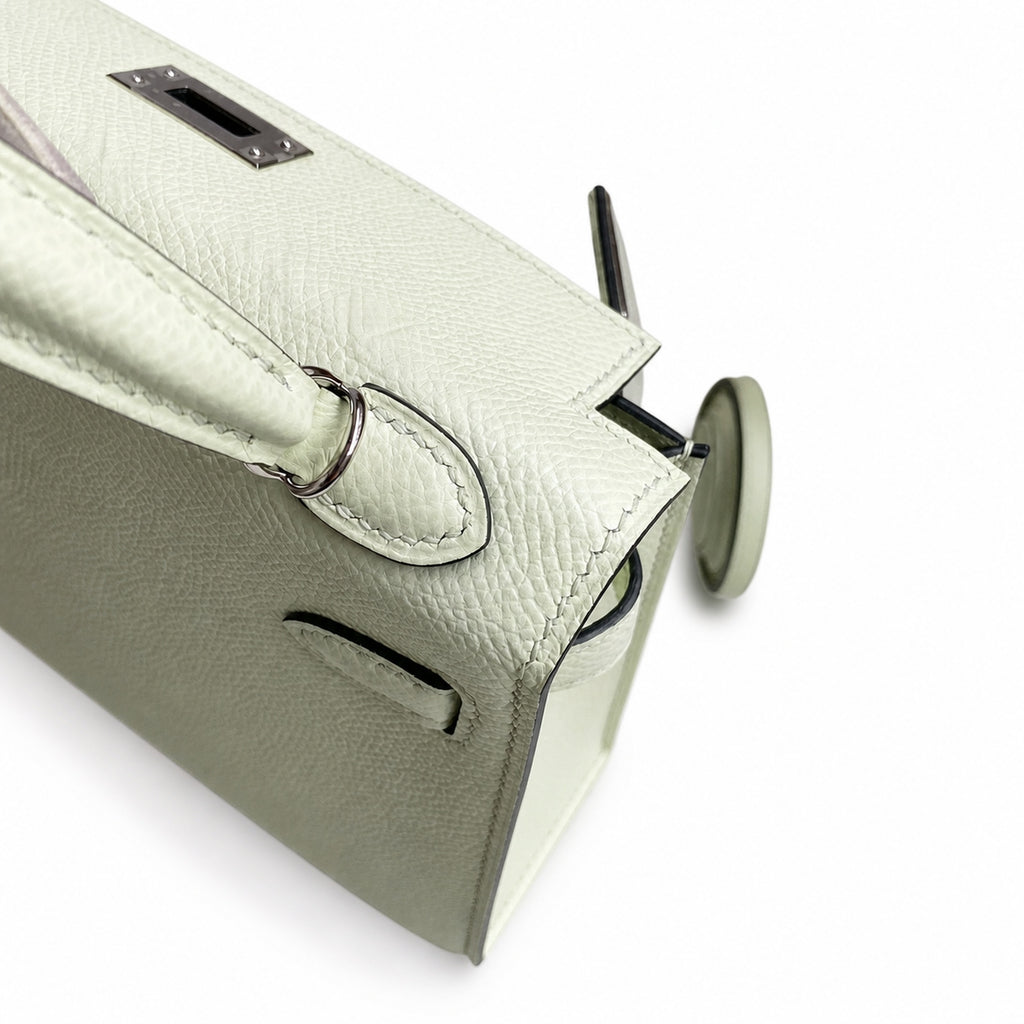 handmade Mini Kelly II 19cm imported Epsom Leather bubble green Silver Buckle — Elegant Compact Carry Style