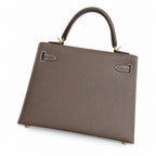 Elephant Gray, Gold and Silver buckles, Kelly 25, imported Epsom — Structured Top-Handle Handbag