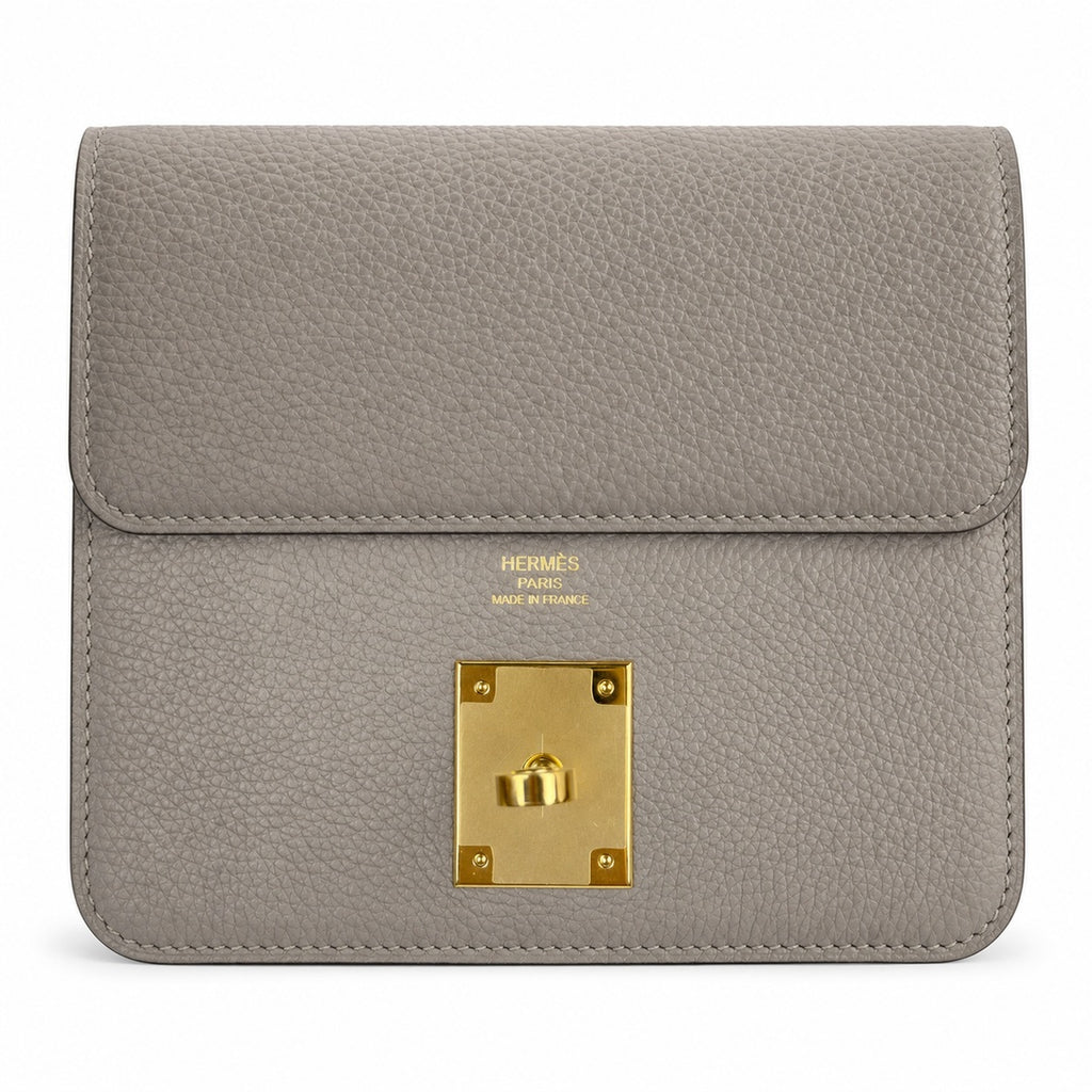 Kelly Messenger messenger bag for men and women, light gray Gold Buckle, imported leather, all-steel hand-waxed thread, the highest — Refined Top-Handle Bag