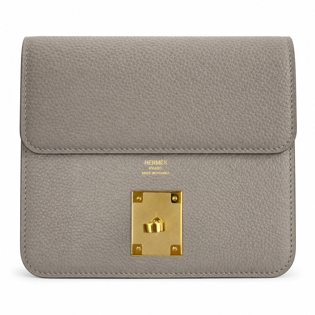 Kelly Messenger messenger bag for men and women, light gray Gold Buckle, imported leather, all-steel hand-waxed thread, the highest — Refined Top-Handle Bag