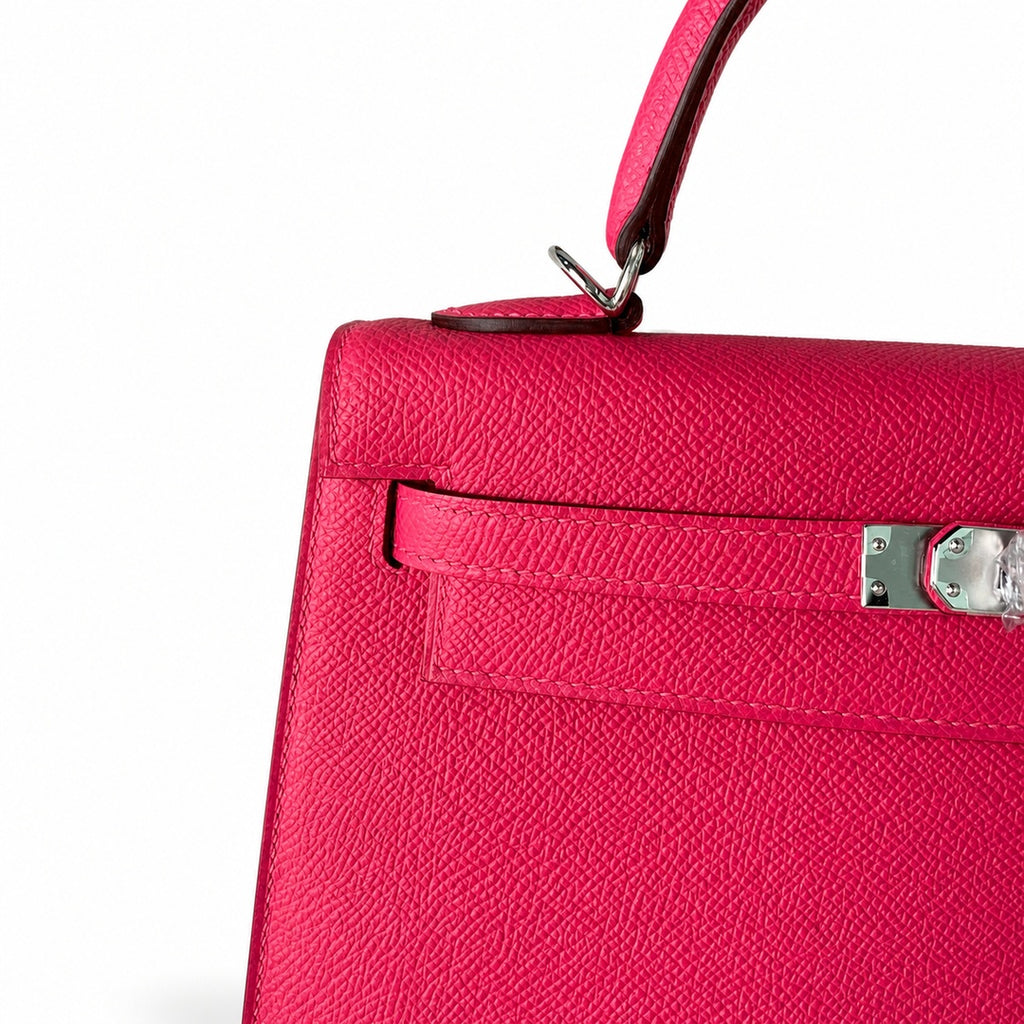 Kelly 25 5J Pink Epsom Silver Buckle handmade — Timeless Top-Handle Design