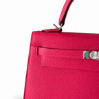 Kelly 25 5J Pink Epsom Silver Buckle handmade — Timeless Top-Handle Design