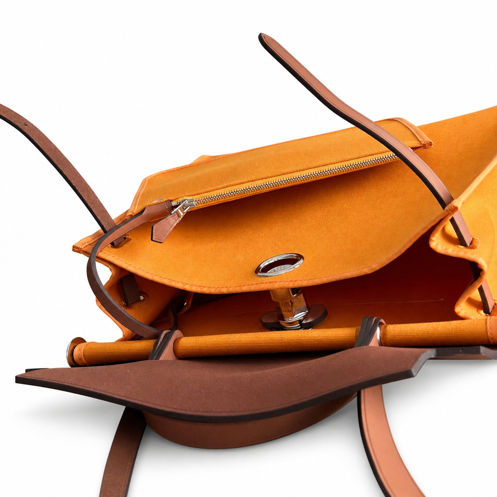 Polished Canvas-and-Leather Handbag: Herbag 31cm Saddle-Inspired Canvas Body with Leather Handle and Shoulder Strap